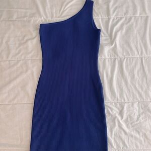 Blue Fitted One Shoulder Mini Dress